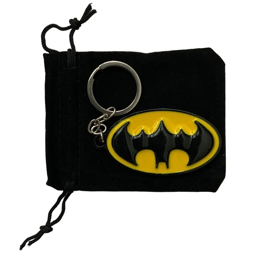 Batman Keychain DC Comics Split Key Ring Glossy Enameled Metal and Gift Pouch